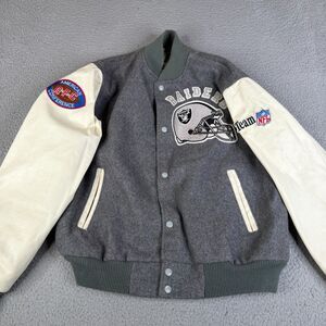 OAKLAND RAIDERS AFC Varsity Jacket Mens L Gray Wool Blend Chalk Line Letterman